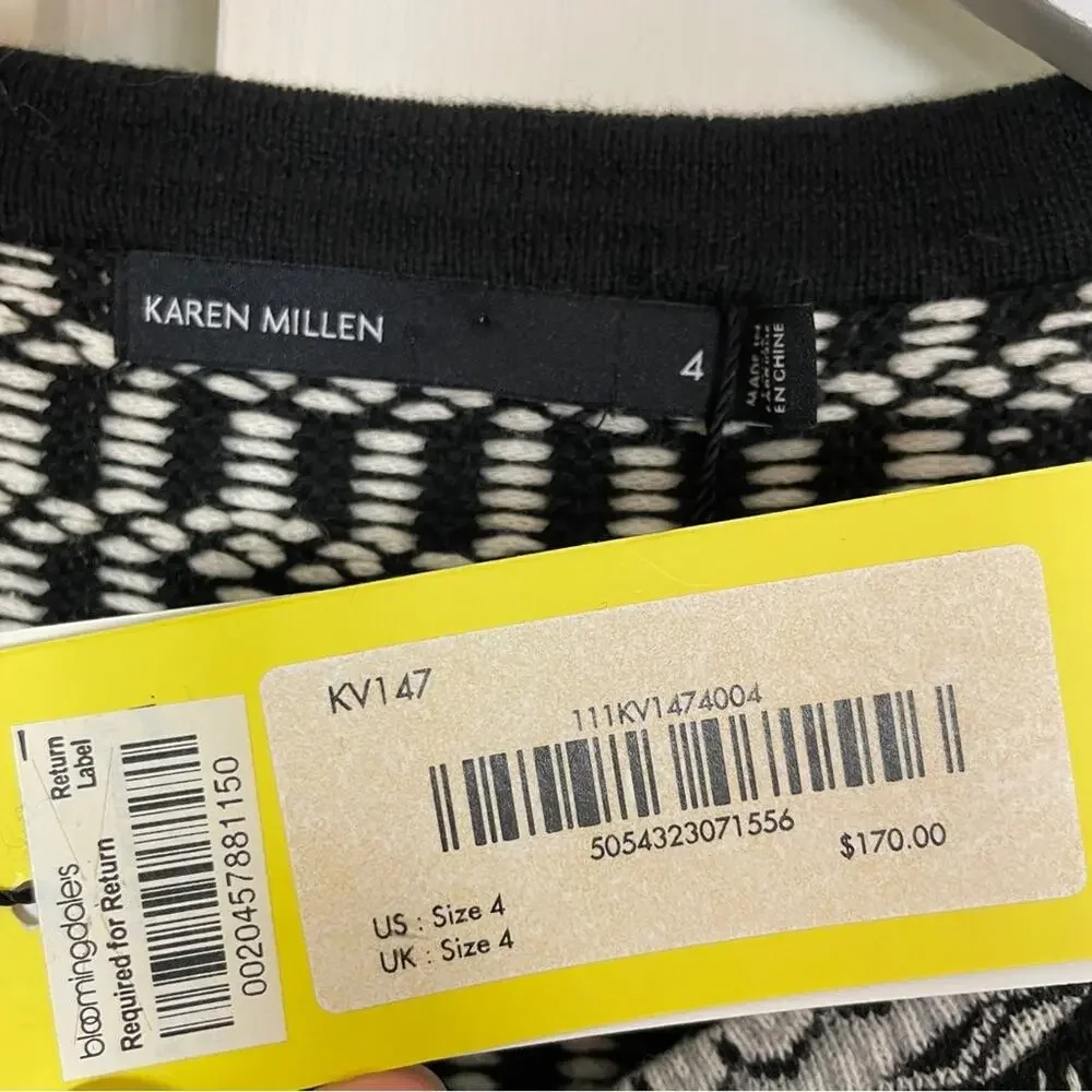 Karen Millen Jacquard Zip Cardigan Embroidered Black Graphic Pattern NWT Sz 4